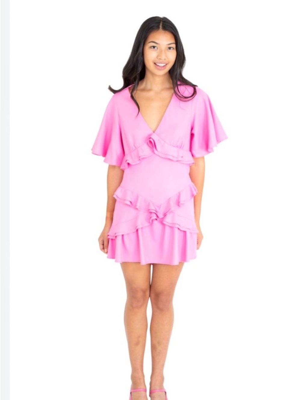 Maggie Marilyn Pink Ruffle V-Neck Mini Dress - Picture 6 of 10